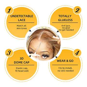 CHNB Glueless Wigs Human Hair Pre Plucked Ombre Highlight Lace Front Wigs Human Hair Wear and go Glueless Wig 4/27 Honey Blonde Body Wave Ready to Wear Wigs Pre Cut Closure Wigs Human Hair 22 Inch