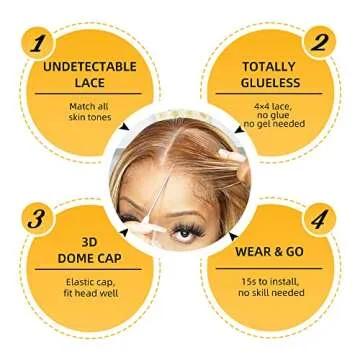 CHNB Glueless Wigs Human Hair Pre Plucked Ombre Highlight Lace Front Wigs Human Hair Wear and go Glueless Wig 4/27 Honey Blonde Body Wave Ready to Wear Wigs Pre Cut Closure Wigs Human Hair 22 Inch