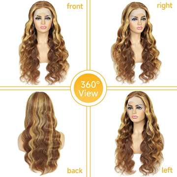 CHNB Glueless Wigs Human Hair Pre Plucked Ombre Highlight Lace Front Wigs Human Hair Wear and go Glueless Wig 4/27 Honey Blonde Body Wave Ready to Wear Wigs Pre Cut Closure Wigs Human Hair 22 Inch