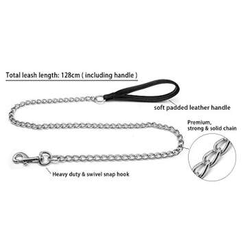 Beirui Premium 4 Foot Chain Heavy Duty Dog Leash - Soft Padded Handle Lead - Perfect Basic Leashes f...