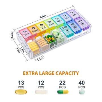 Fullicon Quick Fill Large Capacity Pill Organizer - 14 Compartments