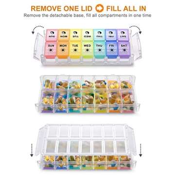 Fullicon Pill Organizer Large Capacity Weekly AM PM Box