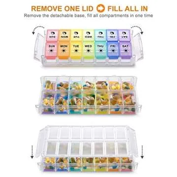 Fullicon Pill Organizer Large Capacity Weekly AM PM Box