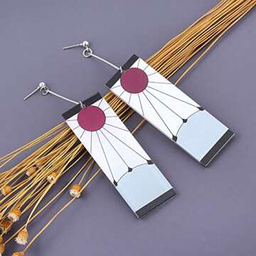 Qwrew Classic Earrings, Japanese Anime Demon Slayer Cosplay Prop Cartoon Alloy Acrylic Comic Earrings Accessories