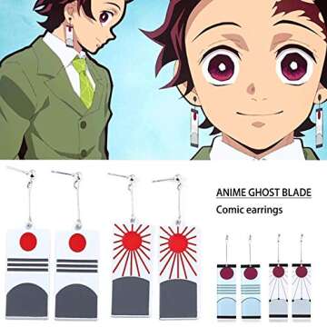 Qwrew Classic Earrings, Japanese Anime Demon Slayer Cosplay Prop Cartoon Alloy Acrylic Comic Earrings Accessories