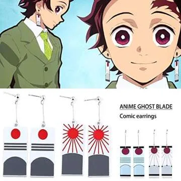 Qwrew Classic Earrings, Japanese Anime Demon Slayer Cosplay Prop Cartoon Alloy Acrylic Comic Earrings Accessories