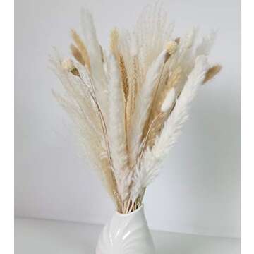 GHY Decor Dried Flowers Bouquet Dried Pampas Grass Bouquet White Flower Arrangements Home Decor