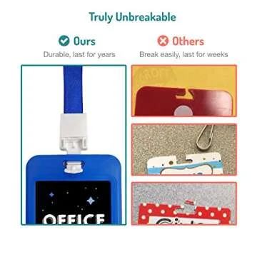 Fun-Plus Hall Pass Lanyards Unbreakable Plastic School Passes Set for Teachers and Classroom Supplies Including Hall Passes of Nurse, Restroom, Library, Office(6 Pack)