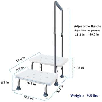 Aliseniors Step Stool with Handle and Non-Skid Platform, Heavy Duty 2 Steps Medical Foot Stool for Adult, Seniors, Handicap Holds up to 350 lbs