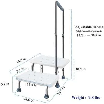 Aliseniors Step Stool with Handle and Non-Skid Platform, Heavy Duty 2 Steps Medical Foot Stool for Adult, Seniors, Handicap Holds up to 350 lbs