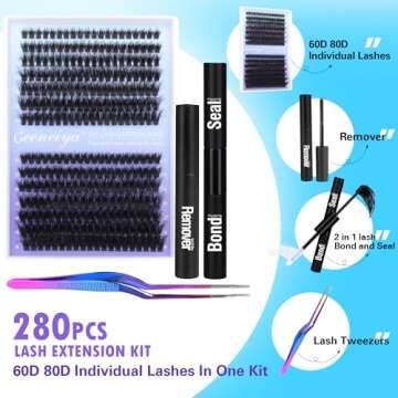 Geeneiya Fluffy Lash Extension Kit Cluster Eyelash Extension Kit Clusters Individual Lashes Kit with...