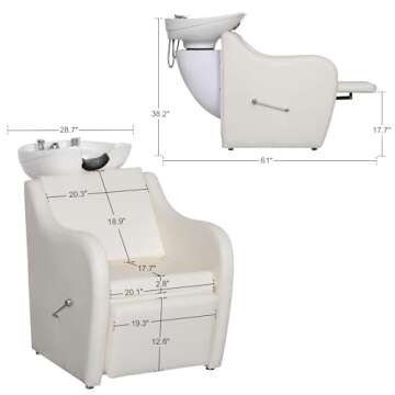 BarberPub Backwash Ceramic Shampoo Bowl Sink Chair Station Spa Salon Beauty Bowls 9089 (Off White) 6...