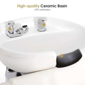 BarberPub Backwash Ceramic Shampoo Bowl Sink Chair Station Spa Salon Beauty Bowls 9089 (Off White) 60.2"L