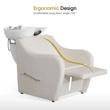 BarberPub Backwash Ceramic Shampoo Bowl Sink Chair Station Spa Salon Beauty Bowls 9089 (Off White) 60.2"L