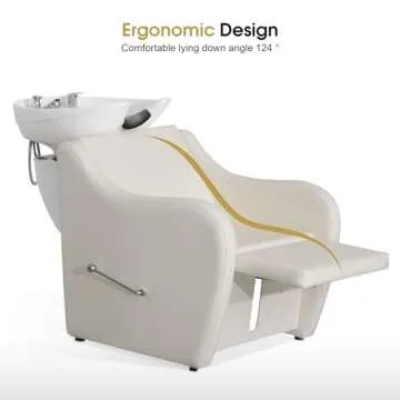 BarberPub Backwash Ceramic Shampoo Bowl Sink Chair Station Spa Salon Beauty Bowls 9089 (Off White) 60.2"L