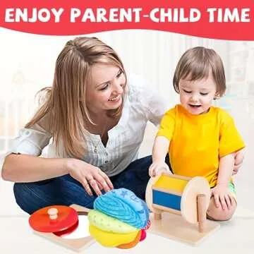 Montessori Baby Toys Play Kit Montessori Mirror Peekaboo Knob Puzzle, Medium Spinning Drum and Rainbow Fabric Ball Kit Toys for 6-12Months Toddlers (Play Kit 1)