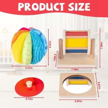 Montessori Baby Toys Play Kit Montessori Mirror Peekaboo Knob Puzzle, Medium Spinning Drum and Rainbow Fabric Ball Kit Toys for 6-12Months Toddlers (Play Kit 1)