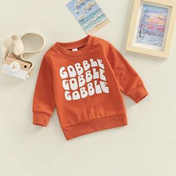 MoZiKQin Baby Girl Boy Thanksgiving Outfit Gobble Crewneck Sweatshirt Long Sleeve Pullover Sweater Cute Fall Clothes (Gobble-Dark Orange,2-3T)