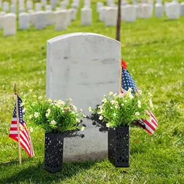 4 Pack Cemetery Vases with Spikes Headstone Vase for Graves Memorial Grave Site Decorations Floral Cemetery Markers Headstone Flower Holder Plastic Hollow Vase with Drainage Hole (Stylish Style)