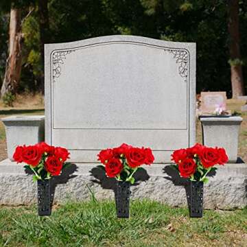 4 Pack Cemetery Vases with Spikes Headstone Vase for Graves Memorial Grave Site Decorations Floral Cemetery Markers Headstone Flower Holder Plastic Hollow Vase with Drainage Hole (Stylish Style)