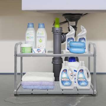 STORAGE MANIAC Under Sink 2 Tier Expandable (Width & Height) Shelf Organizer, Under Sink Organizer a...