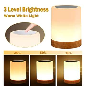 ROYFACC Night Light Touch Sensor Lamp Bedside Table Lamp for Kids Bedroom Rechargeable Dimmable Warm...