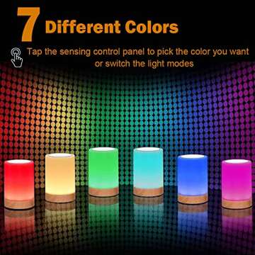 ROYFACC Night Light Touch Sensor Lamp Bedside Table Lamp for Kids Bedroom Rechargeable Dimmable Warm White Light and RGB Color Changing