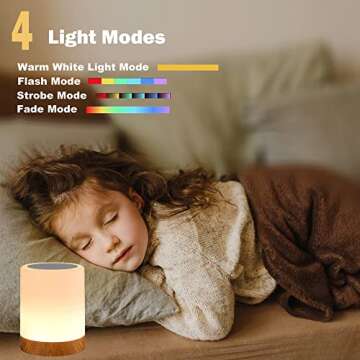 ROYFACC Night Light Touch Sensor Lamp Bedside Table Lamp for Kids Bedroom Rechargeable Dimmable Warm White Light and RGB Color Changing