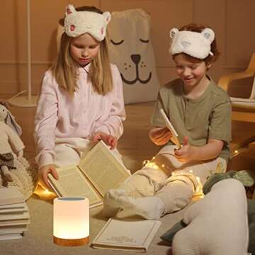 ROYFACC Night Light Touch Sensor Lamp Bedside Table Lamp for Kids Bedroom Rechargeable Dimmable Warm White Light and RGB Color Changing