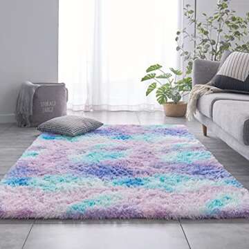 TABAYON Shag Area Rug, 4'x6' Tie-Dyed Light Purple Indoor Ultra Soft Plush Rugs for Living Room, Non-Skid Modern Nursery Faux Fur Rugs for Kids Room Home Decor