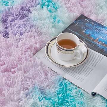 TABAYON Shag Area Rug, 4'x6' Tie-Dyed Light Purple Indoor Ultra Soft Plush Rugs for Living Room, Non-Skid Modern Nursery Faux Fur Rugs for Kids Room Home Decor