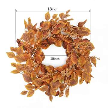 YNYLCHMX Artificial Wreaths for Front Door,18 Inch Golden Leaves Eucalyptus Wreath, Modern Farmhouse Wreath for Porch Decor, Front Door Hanging Window&Wall Decoration, Autumn Garland