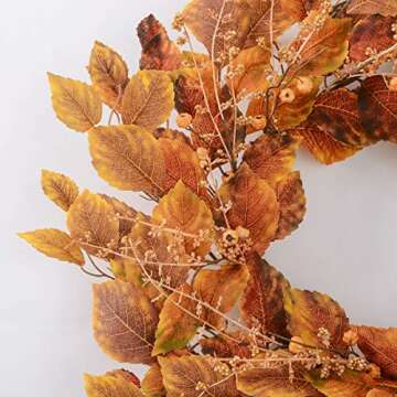 YNYLCHMX Artificial Wreaths for Front Door,18 Inch Golden Leaves Eucalyptus Wreath, Modern Farmhouse Wreath for Porch Decor, Front Door Hanging Window&Wall Decoration, Autumn Garland