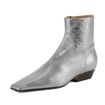 miss left Women's Square Closed Toe Low Chunky Heel Ankle Booties Chic Zip Up Flat Short Boots Trend...