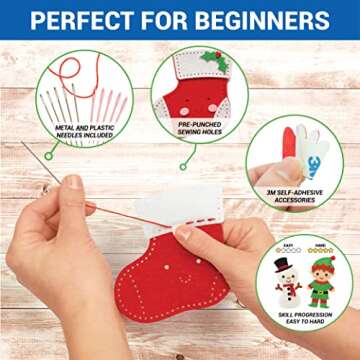 Craftorama Sewing Kit for Kids, Fun and Educational Christmas Craft Set for Boys and Girls Age 7-12, Sew Your Own Felt Christmas Set Craft Kit for Beginners, 165 Piece Set