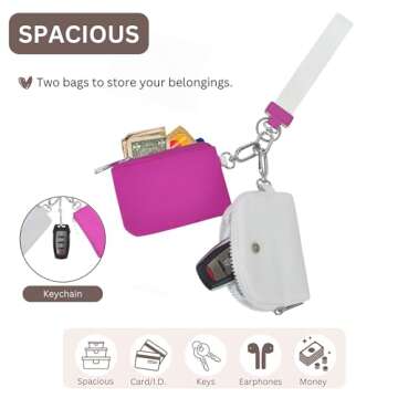 NGIL Dual Keychain Pouch Wristlet, Detachable Portable Wallet Mini Coin Purse for Women Dual Mini Wallet Coin Pocket Keychain (Dual Pouch, Hot Pink/White)