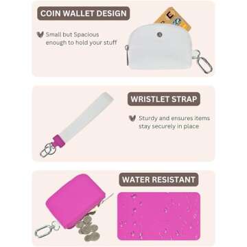 NGIL Dual Keychain Pouch Wristlet, Detachable Portable Wallet Mini Coin Purse for Women Dual Mini Wallet Coin Pocket Keychain (Dual Pouch, Hot Pink/White)