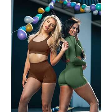 VVX 3 Piece Workout Shorts Womens Seamless High Waist Butt Lifting Scrunch Yoga Gym Shorts - Black/Brown/Green S