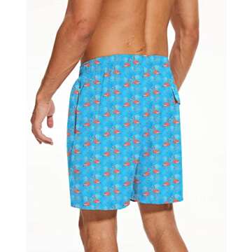 BAYAMO Men's Swim Trunks with Compression Liner 2 in 1 Quick Dry Board Shorts Swimwear Swimsuit for Men with Zipper Pockets Turquoise Flamingo L