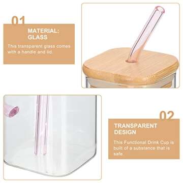 Luxshiny Square Drinking Glasses with Bamboo Lids