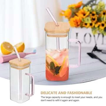 Luxshiny Square Drinking Glasses with Bamboo Lids