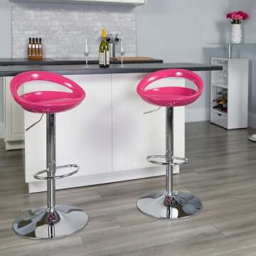 Flash Furniture Plastic Adjustable Height Barstools, Set of 1, Pink