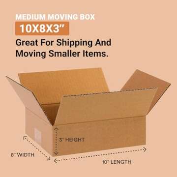 Aviditi 1083 Flat Corrugated Cardboard Box 10" L x 8" W x 3" H, Kraft, For Shipping, Packing and Moving (Pack of 25)