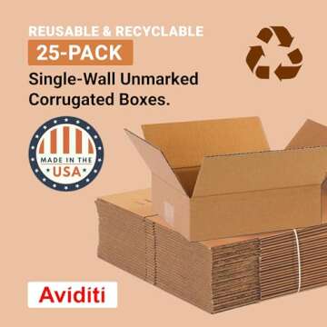 Aviditi 1083 Flat Corrugated Cardboard Box 10" L x 8" W x 3" H, Kraft, For Shipping, Packing and Moving (Pack of 25)