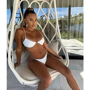 AIBEARTY Women's Sexy Metal Chain Strap Bikini Set 2 Piece Swimsuit Bathing Suit White