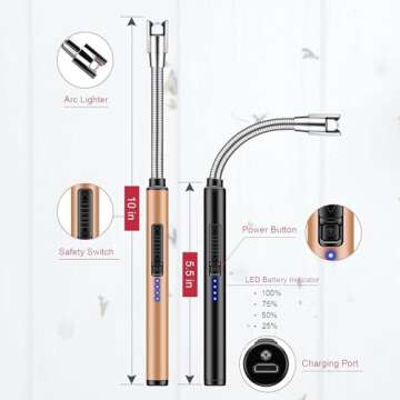 Candle Lighter 2 Pack USB Rechargeable Safety Arc Windproof Long Lighter for Candle Aromatherapy Cam...