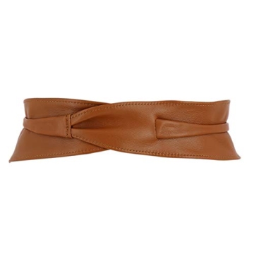 CASSIANE Women's Elegant Leather Obi Belt in Camel