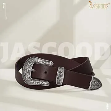 JASGOOD Women Leather Belts Ladies Vintage Western Design Black Waist Belt for Pants Jeans Dresses (Fit Size 23-27 Inches, F-Coffee)