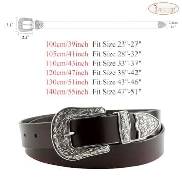JASGOOD Women Leather Belts Ladies Vintage Western Design Black Waist Belt for Pants Jeans Dresses (Fit Size 23-27 Inches, F-Coffee)