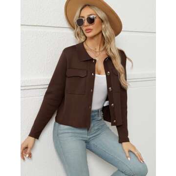 BZB Womens Cardigan Sweaters Open Front Long Sleeve Cropped Blazer Jackets Winter Dressy Casual Outwear Coffee